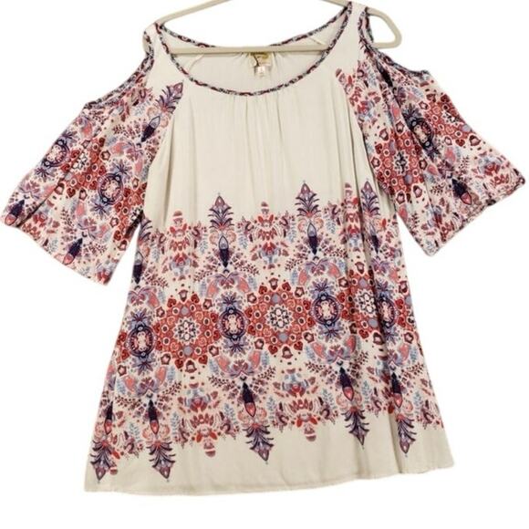 FIG & FLOWER ANTHROPOLOGIE TUNIC BLOUSE COLD SHOULDER SZ S BOHO COTTAGE CORE - Picture 1 of 16
